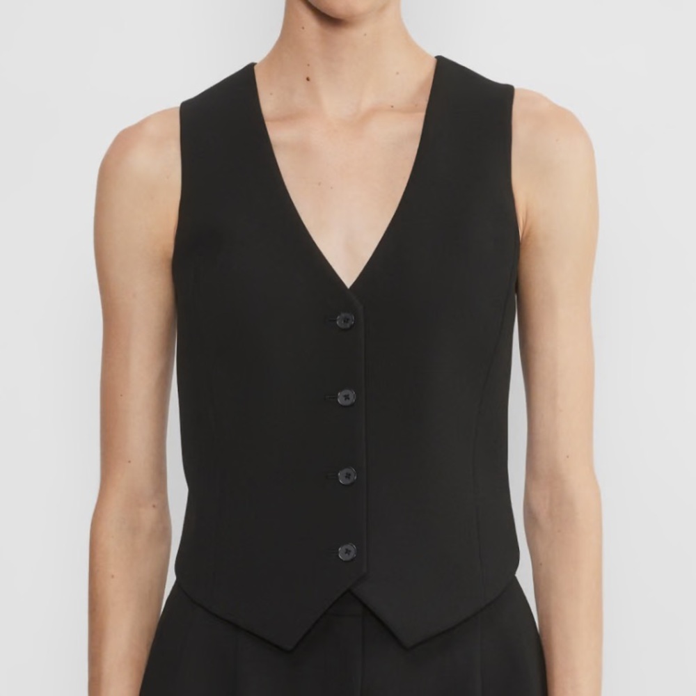 Babaton Black Tailored V-Neck Button Vest